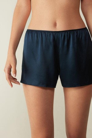 Blue Women's Intimissimi Smooth Silk-Satin Shorts Pajamas | AU2047CEI