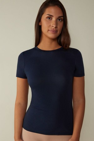 Blue Women's Intimissimi T-shirt in Ultrafresh Supima® Cotton Short Sleeve | AU2196GLQ