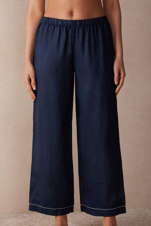 Blue Women's Intimissimi Yacht Night Linen Pants Pajamas | AU2013FMM