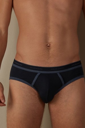 Blue / Blue Men's Intimissimi Stretch Supima® Cotton with Logo Detail Briefs | AU1343ZGY