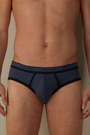 Blue / Blue Men's Intimissimi Stretch Supima® Cotton with Logo Detail Briefs | AU1332ORX