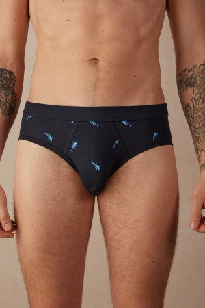 Blue / Dark Grey Men's Intimissimi Shark in Stretch Supima® Cotton Briefs | AU1324QZD
