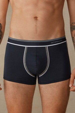 Blue / Deep Grey Men's Intimissimi Two-tone in Stretch Supima® Cotton Boxer | AU1468GLQ