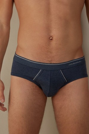 Blue / Light Grey Men's Intimissimi Supima Cotton with Visible Elastic Briefs | AU1356UTL
