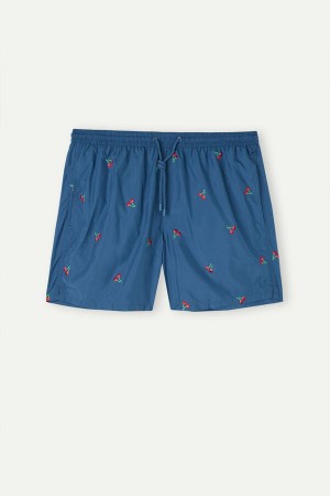 Blue / Pink Men's Intimissimi Embroidered Cherry Swim Trunks | AU1293CEI