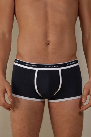 Blue / White Men's Intimissimi Stretch Supima® Cotton Shorts with Logo Detail Boxer | AU1424VDO