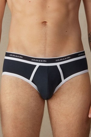 Blue / White Men's Intimissimi Stretch Supima® Cotton with Logo Detail Briefs | AU1352EXG