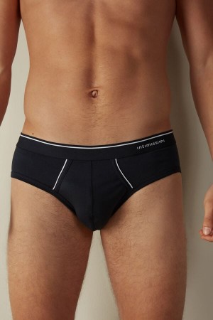 Blue / White Men's Intimissimi Supima Cotton with Visible Elastic Briefs | AU1361SOB
