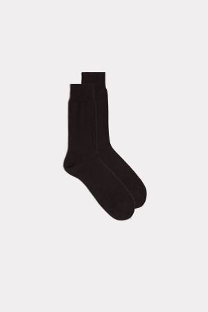 Brown Men's Intimissimi Short Sateen Egyptian Cotton Socks | AU1231SOB