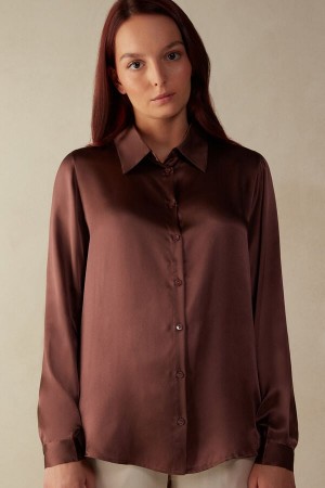 Brown Women's Intimissimi Silk Shirt Long Sleeve | AU2222GLQ