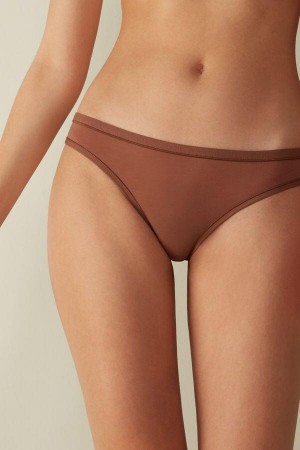 Dark Beige Women's Intimissimi Brazilian in Ultralight Supima® Cotton Panties | AU1502VDO