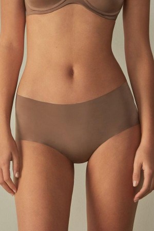 Dark Beige Women's Intimissimi Seamless Microfiber Hipster Panties | AU1712NBA