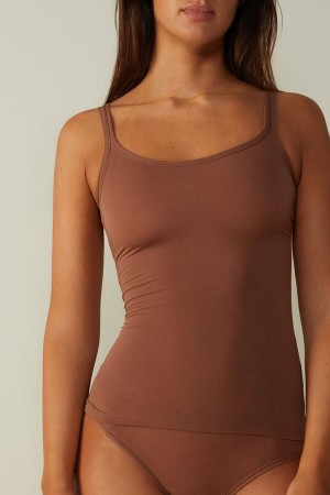 Dark Beige Women's Intimissimi Ultralight Supima® Cotton Tank Top | AU2341APH