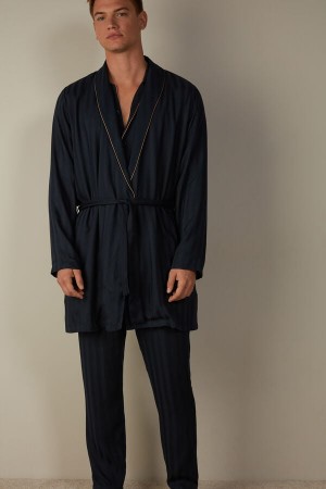 Dark Blue Men's Intimissimi Modal Robe Pajamas | AU1130GLQ