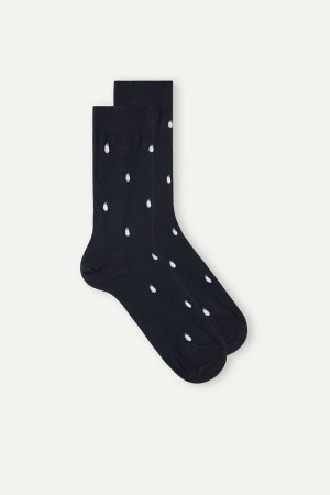 Dark Blue Men's Intimissimi Short in Patterned Cotton Socks | AU1198TVJ