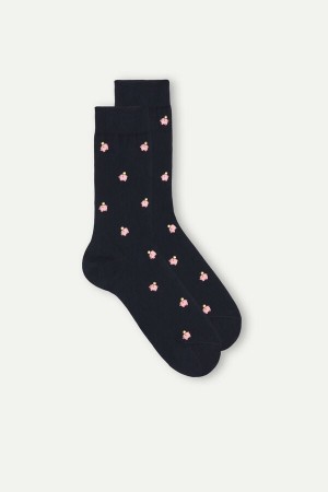 Dark Blue Men's Intimissimi Short in Patterned Cotton Socks | AU1197RWH