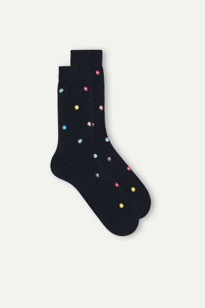 Dark Blue Men's Intimissimi Short in Patterned Cotton Socks | AU1196EXG