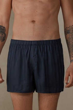 Dark Blue Men's Intimissimi Woven Modal Boxer | AU1430EXG