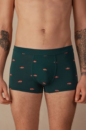 Dark Green Men's Intimissimi Clownfish in Stretch Supima® Cotton Boxer | AU1389FMM