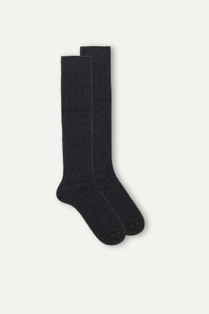 Dark Grey Men's Intimissimi Long Ribbed in Cashmere and Wool Socks | AU1262JJE