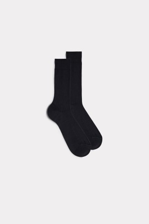 Dark Grey Men's Intimissimi Short Ribbed Egyptian Cotton Socks | AU1228ORX