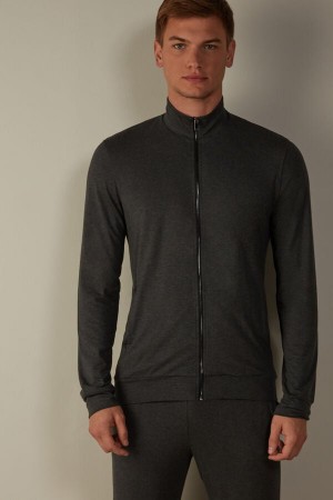 Dark Grey Men's Intimissimi Silk and Modal Zip-Up Sweatshirt Long Sleeve | AU1097ISZ