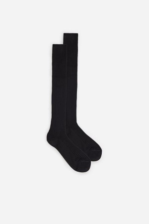 Dark Grey Men's Intimissimi Tall Ribbed Egyptian Cotton Socks | AU1272QZD
