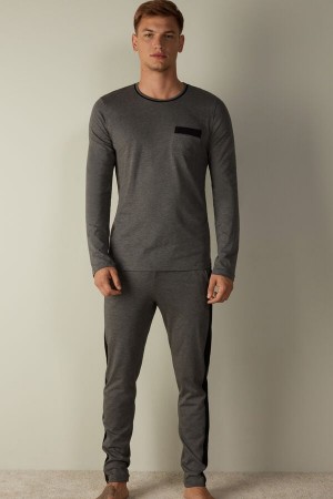 Deep Grey Men's Intimissimi Basic Supima® Cotton Pant Set Pajamas | AU1124ORX