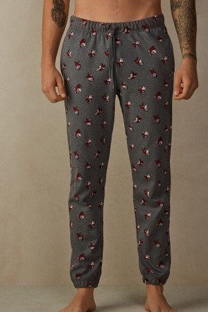 Deep Grey Men's Intimissimi Cotton Interlock Grumpy Full Length Pants | AU1068TVJ