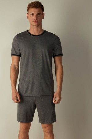 Deep Grey Men's Intimissimi Cropped Basic Supima® Cotton Pajamas | AU1117WYF