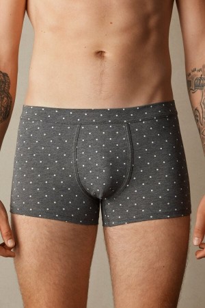 Deep Grey Men's Intimissimi Dotted in Stretch Supima® Cotton Boxer | AU1381YUK