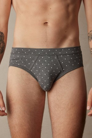 Deep Grey Men's Intimissimi Dotted in Stretch Supima® Cotton Briefs | AU1323MAS