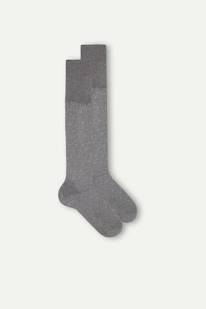 Deep Grey Men's Intimissimi Men’s Long in Patterned Lisle Cotton Socks | AU1259FMM