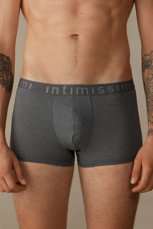 Deep Grey Men's Intimissimi Microfiber Logo Shorts Boxer | AU1467FMM