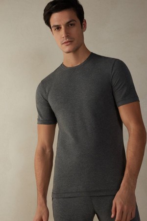 Deep Grey Men's Intimissimi Short-Sleeve Modal-Cashmere T Shirts | AU1038QZD