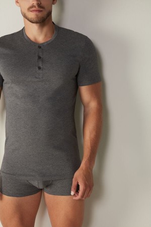 Deep Grey Men's Intimissimi Short-Sleeved Supima® Cotton T Shirts | AU1047PQC