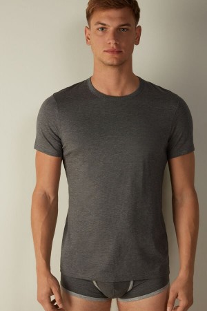 Deep Grey Men's Intimissimi Short Sleeve Crew Neck in Supima® Cotton T Shirts | AU1029KIR