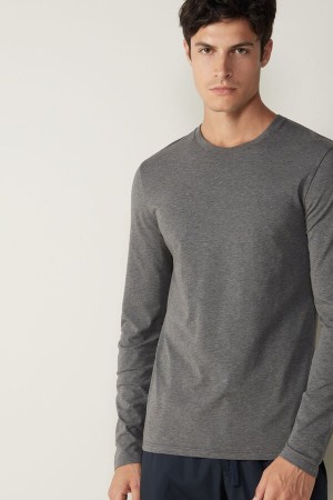 Deep Grey Men's Intimissimi Supima® Cotton Top Long Sleeve | AU1095YUK