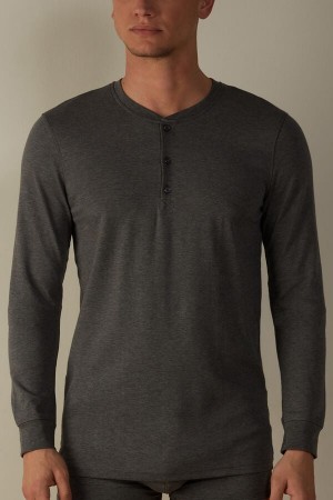 Deep Grey Men's Intimissimi Supima Interlock Top Long Sleeve | AU1110XFU