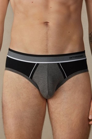 Deep Grey / Black Men's Intimissimi Two-Tone Stretch Supima® Cotton Briefs | AU1353RWH
