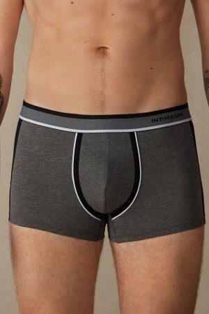 Deep Grey / Black Men's Intimissimi Two-tone in Stretch Supima® Cotton Boxer | AU1459YUK