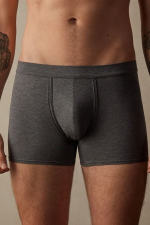 Deep Grey / Blue Men's Intimissimi Natural Fresh Supima® Cotton Boxer | AU1448XFU