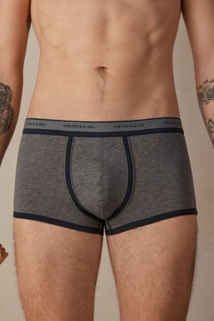 Deep Grey / Blue Men's Intimissimi Natural Fresh Supima® Cotton with Logo Boxer | AU1374NBA