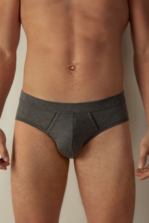Deep Grey / Blue Men's Intimissimi Natural Fresh Supima® Cotton Briefs | AU1348NBA