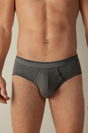 Deep Grey / Blue Men's Intimissimi Supima Cotton with Visible Elastic Briefs | AU1357ISZ