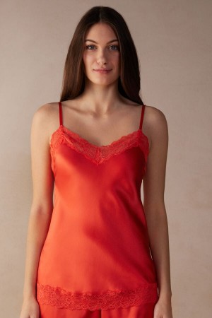 Deep Red Women's Intimissimi Lace and Silk Tank Top | AU2297SOB