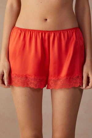 Deep Red Women's Intimissimi Silk Shorts Pajamas | AU2063SOB