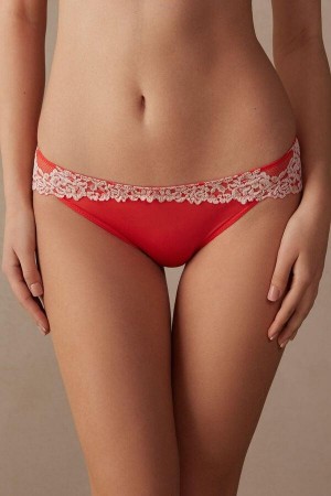 Deep Red / White Women's Intimissimi Pretty Flowers Panties | AU1684VDO