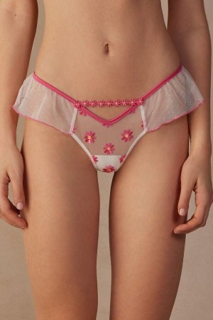 Fuchsia Pink / White Women's Intimissimi Sweet Like Daisies ‘80s Style Brazilian Panties | AU1581BCP