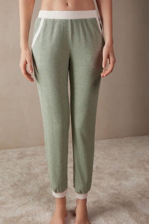 Green Women's Intimissimi Lost in Fields Full Length Pants in Modal Pajamas | AU2002EXG